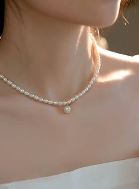 小米珠仿珍珠吊坠项链女2025新款