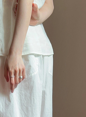 拉丝素圈宽面戒指女小众设计指环