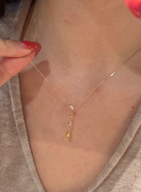 金色拉丝水滴吊坠项链女款锁骨链