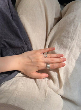 凸面拉丝素圈宽戒指女小众设计感