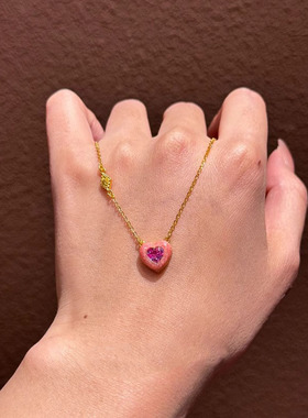 粉色爱心项链女款2025新款锁骨链