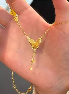 爆闪金色蝴蝶项链女款流苏配饰女