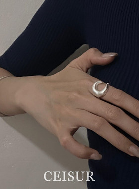 雾面月亮开口戒指女款极简食指戒