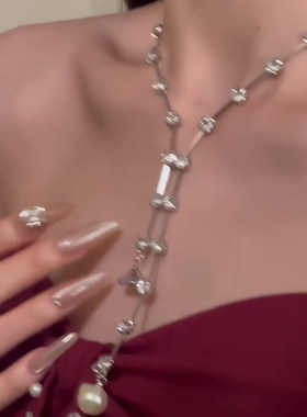 法式爆闪仿珍珠锁骨链流苏项链女