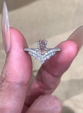 爆闪粉色水滴皇冠戒指女轻奢小众