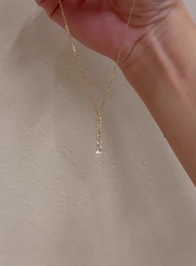 细闪梯形吊坠项链女轻奢小众配饰