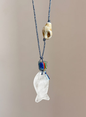 民族风海螺小鱼吊坠项链编织彩绳