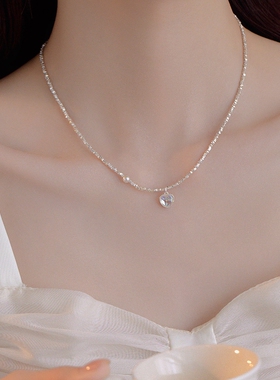 仿碎银项链幻彩爱心吊坠锁骨链女