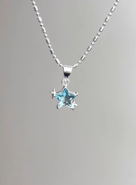 爆闪蓝色星星项链女轻奢小众配饰