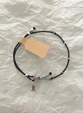 银色小鱼蝴蝶手链女手工编织手绳