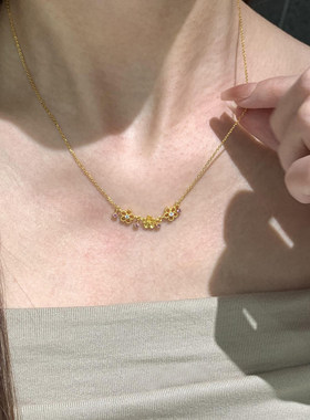 金色镂空花朵项链女甜美锁骨颈链