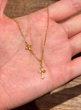 金色十字架鸢尾花项链女款中古风