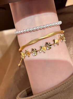 金色拉丝银杏叶手链女高级感手饰