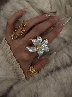 复古撞色郁金香戒指女轻奢高级感