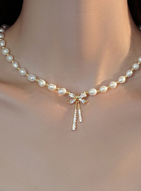 小米珠仿珍珠项链女款蝴蝶结配饰