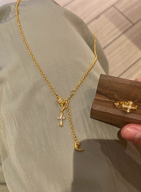 十字架半月流苏项链女轻奢小众