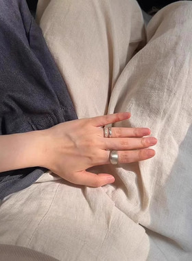 韩系ins拉丝哑光素圈戒指女小众