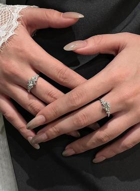 爆闪雪花方糖戒指女轻奢小众指环