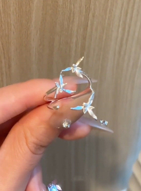 银色兰花戒指女小众文艺开口指环