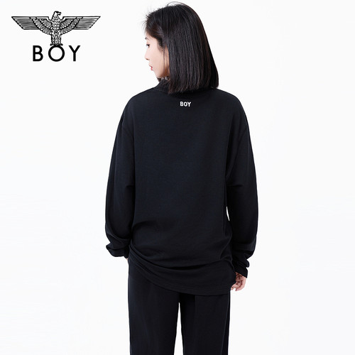 BOYLONDON潮牌街头风简约黑色百搭圆领长袖夏季男女同款T恤N00029 - 图1