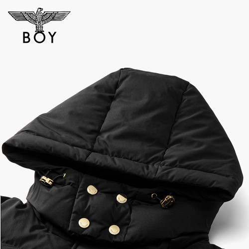 BOYLONDON黑色中长款羽绒服冬时尚保暖连帽男女款90绒外套N26900 - 图2