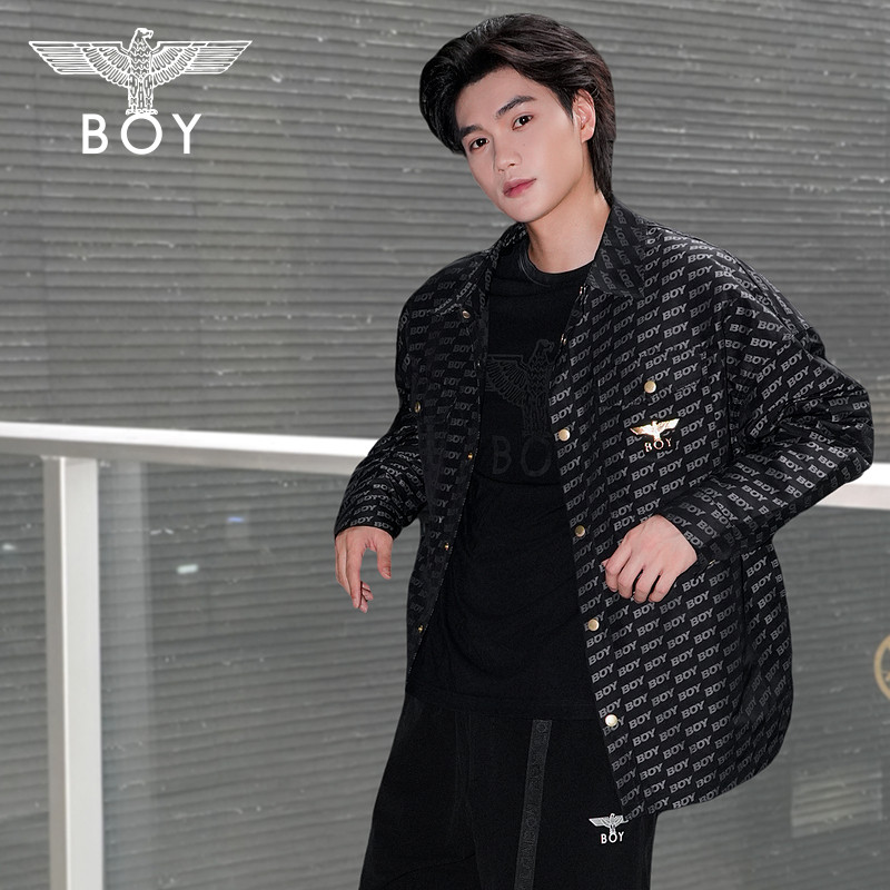 【甜粉英伦】BOYLONDON秋情侣款粉色外套满印潮流长袖衬衫N21900