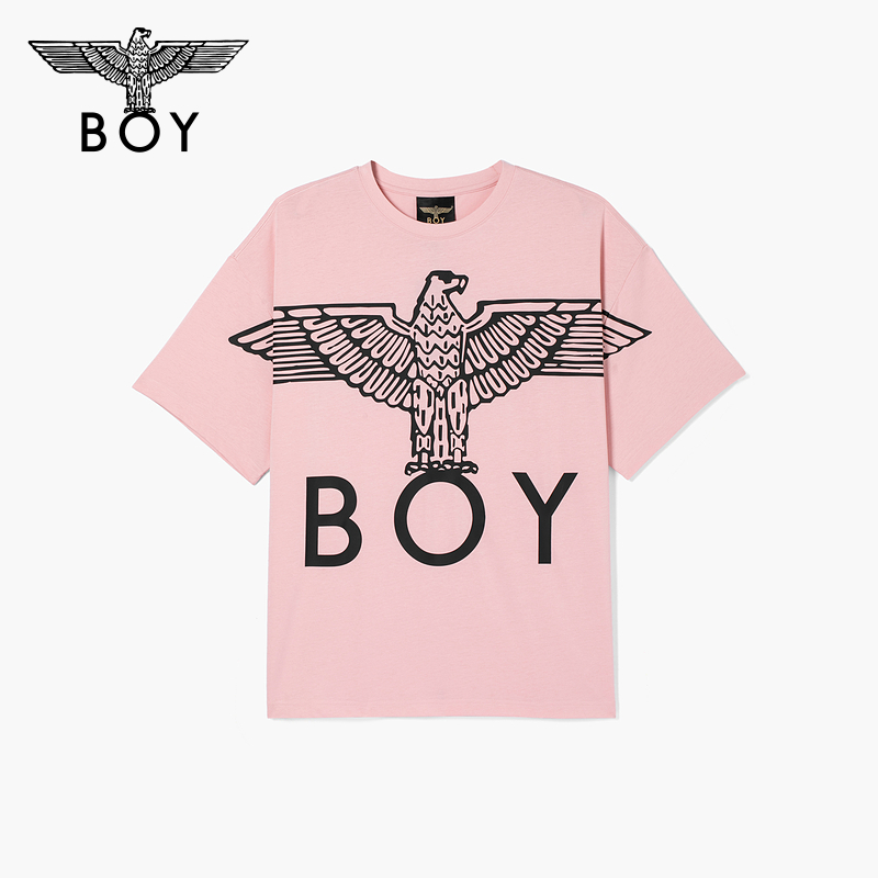 【草莓牛奶】BOYLONDON短袖男女松弛LOGO印花粉色潮流T恤N01915-图2