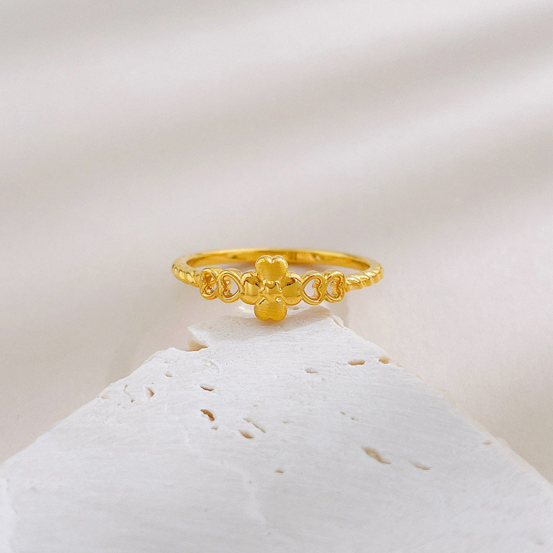 Chinese gold pure gold ring women's four-leaf clover pure gold new style 520 Chinese Valentine's Day girlfriend birthday gift
