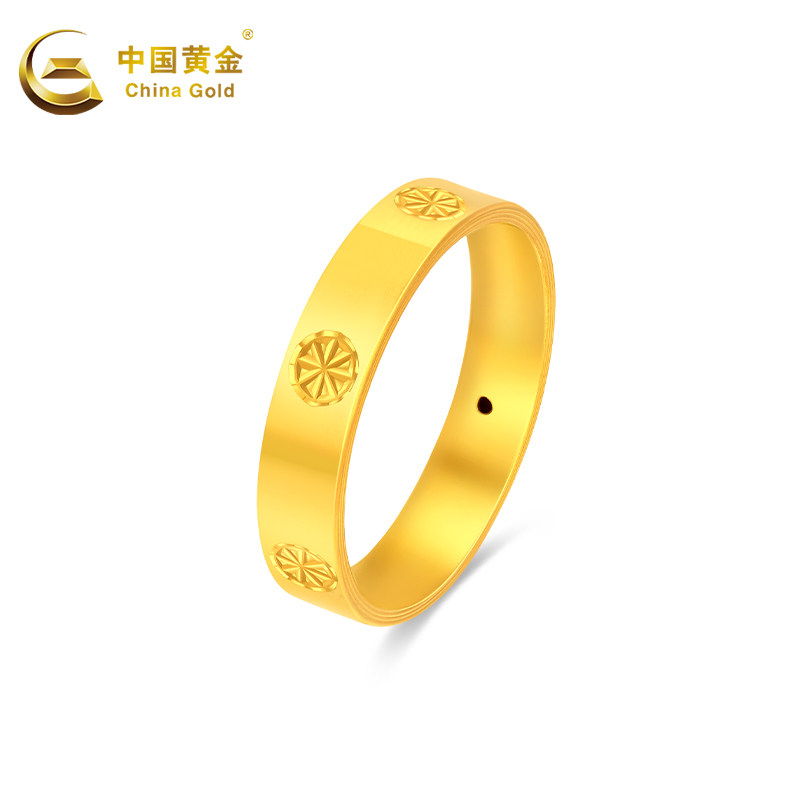 Chinese gold pure gold ring women's ring new diamond pattern
