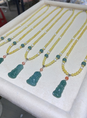 蜜蜡蓝水宝宝佛项链女款挂件时尚