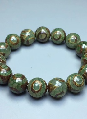 藏传绿色三眼天珠手串男女礼物款