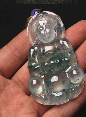 翡翠观音阳绿飘花吊坠男生礼物款