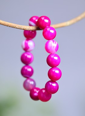 粉红玛瑙圆珠女生手链招财好运