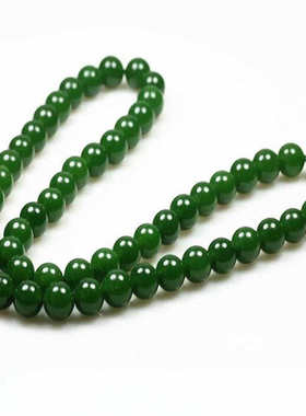 和田玉菠菜绿圆珠项链男女礼物款