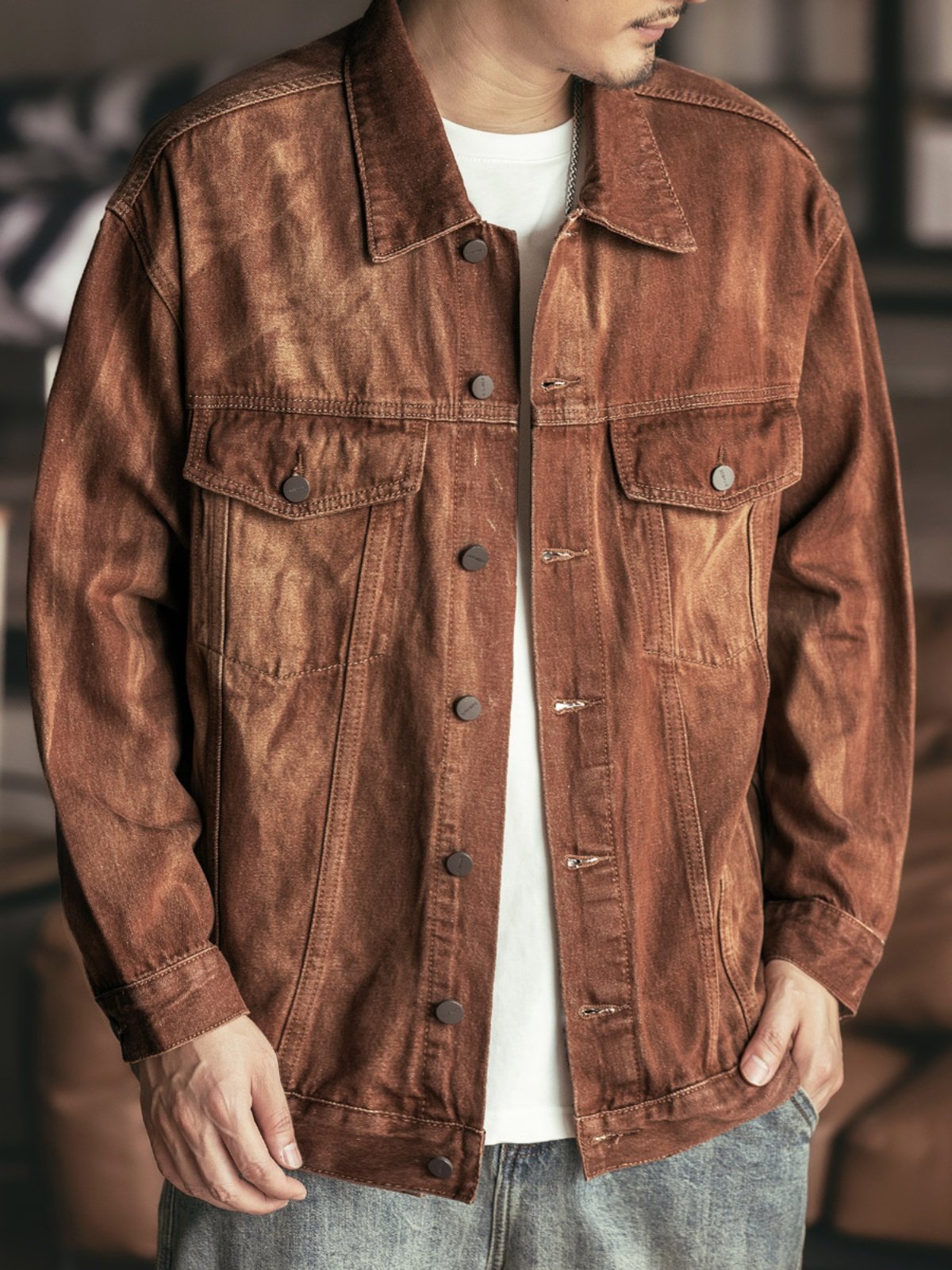 美式复古重磅工装牛仔夹克男士春秋潮牌宽松大码痞帅猎装休闲外套,淘宝优惠券,粉丝福利购,淘宝优惠卷