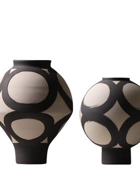 新中式侘寂风手绘陶瓷罐花瓶摆件样板间酒店民宿客厅玄关花器装饰