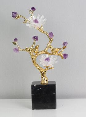 高端紫水晶摆饰发财树客厅玄关酒柜招财高档别墅乔迁软装饰品摆件