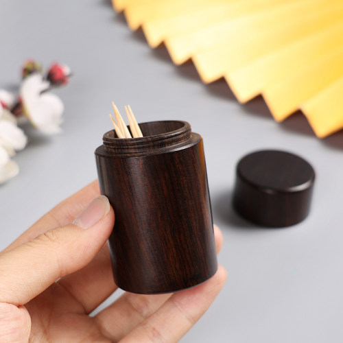 紫光檀大号牙签筒便携茶叶罐创意旅行收纳筒药盒实木质出游牙签罐 - 图0