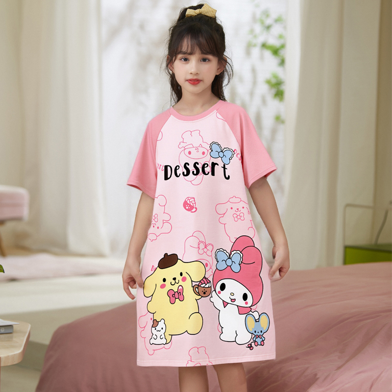 女童睡裙卡通帕恰狗短袖薄款小女孩宝宝2024夏天空调家居裙子套装 - 图1