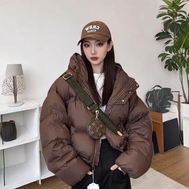 反季连帽羽绒服女冬季2025新款时尚灰色面包服休闲短款棉衣外套 - 图2