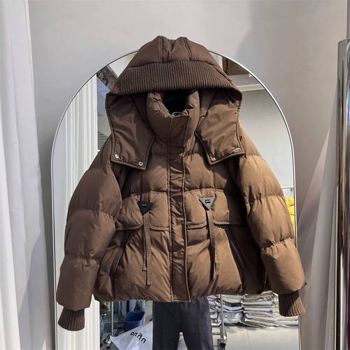 小个子短款冬季羽绒服2025新款韩版面包宽松加厚连帽鸭绒外套 - 图1