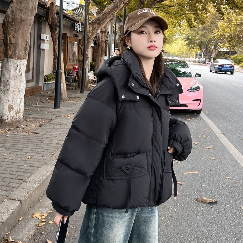 短款连帽羽绒服女甜美温柔高级感加厚外套 - 图1