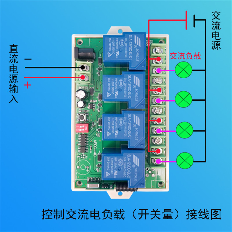 滑盖4键遥控开关DC12V24V30A大功率四路灯具水泵电机正反转控制器-图2