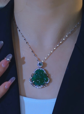 新中式粉色满锆大肚佛项链不掉色