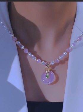 国风百搭平安扣吊坠项链女珍珠