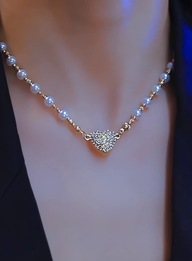 磁吸爱心珠珠款锁骨链轻奢网红女