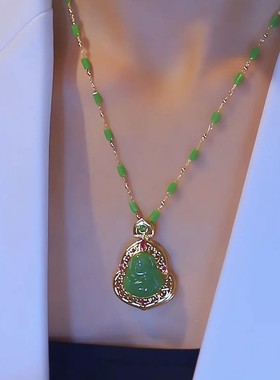 简约钛钢不掉色绿色佛公竹节链