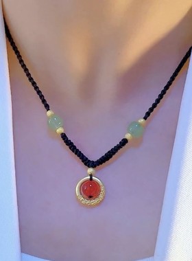 祥云仿红玛瑙手工编织绳项链女