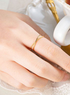 HIBAO喜小宝极细双层麻花戒指女