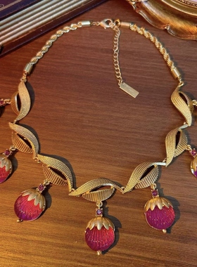 时尚松果琉璃饰品项链中古vintage糖果色琉璃复古法式宫廷项链